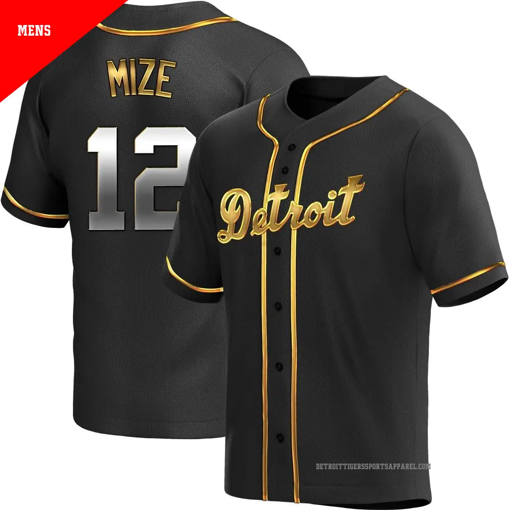 Men's ＃12 Casey Mize Detroit Tigers Gold Replica Black en Alternate Jersey