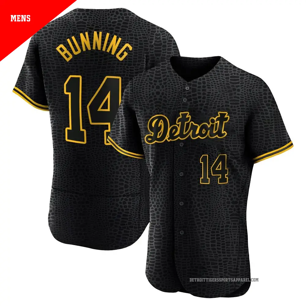 Men's ＃14 Jim Bunning Detroit Tigers Black Authentic Snake Skin City Jersey