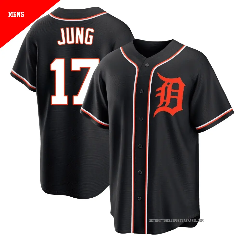 Men's ＃17 Jace Jung Detroit Tigers Black Replica Fashion Out Jersey