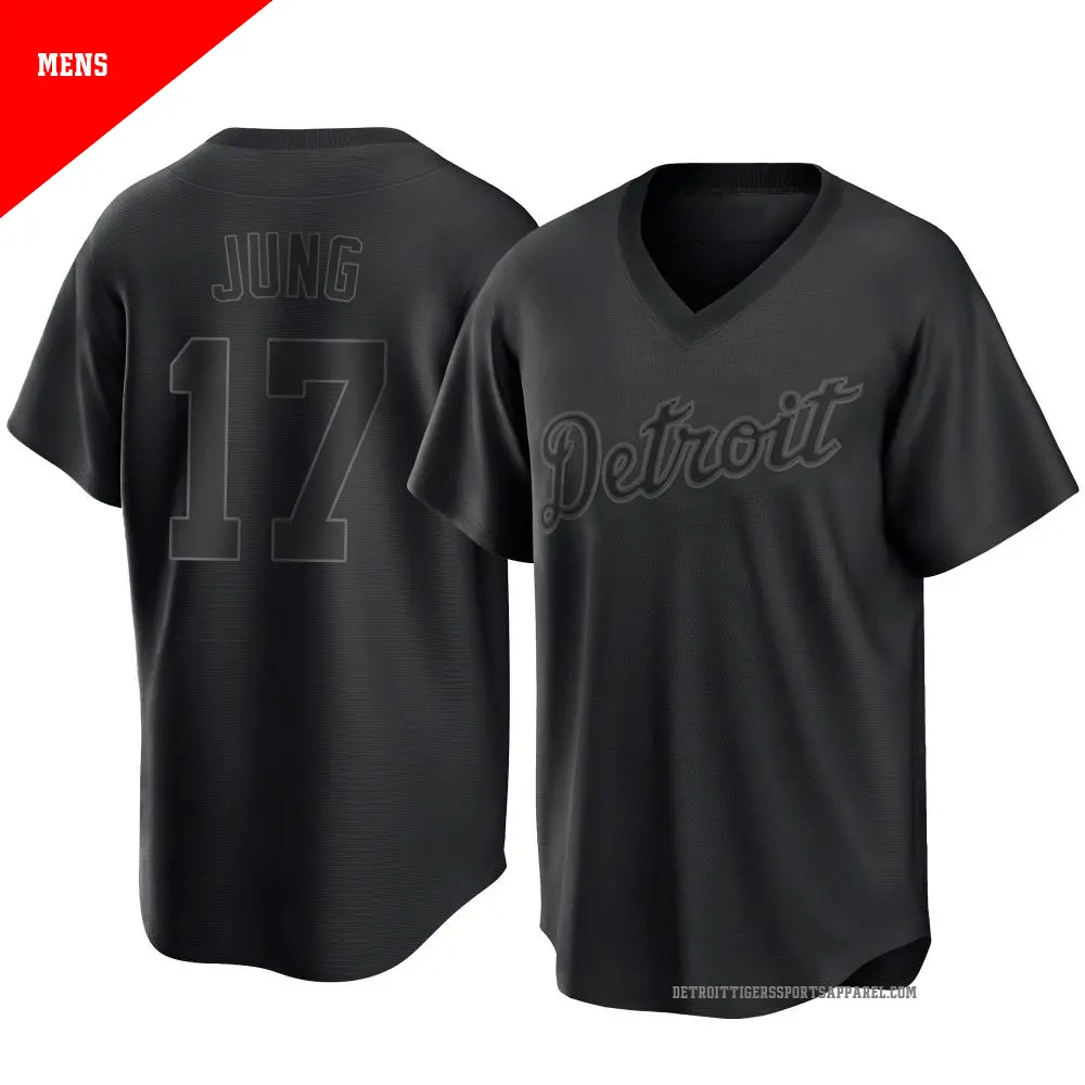 Men's ＃17 Jace Jung Detroit Tigers Black Replica Pitch Fashion Jersey