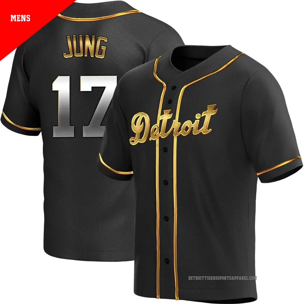 Men's ＃17 Jace Jung Detroit Tigers Gold Replica Black en Alternate Jersey