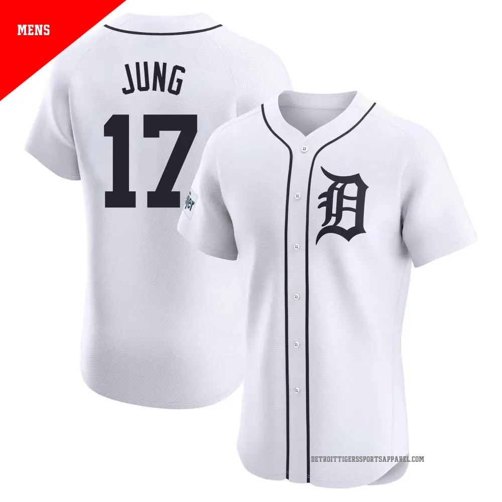 Men's ＃17 Jace Jung Detroit Tigers White Elite Home Patch Jersey