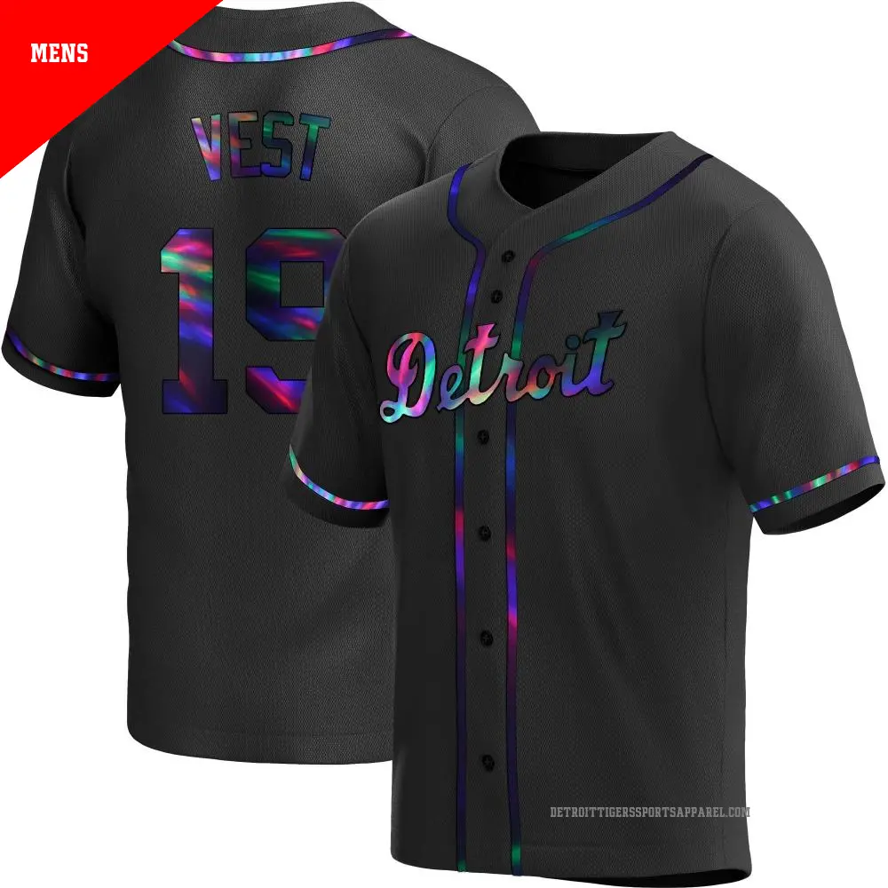 Men's ＃19 Will Vest Detroit Tigers Black Replica Holographic Alternate Jersey