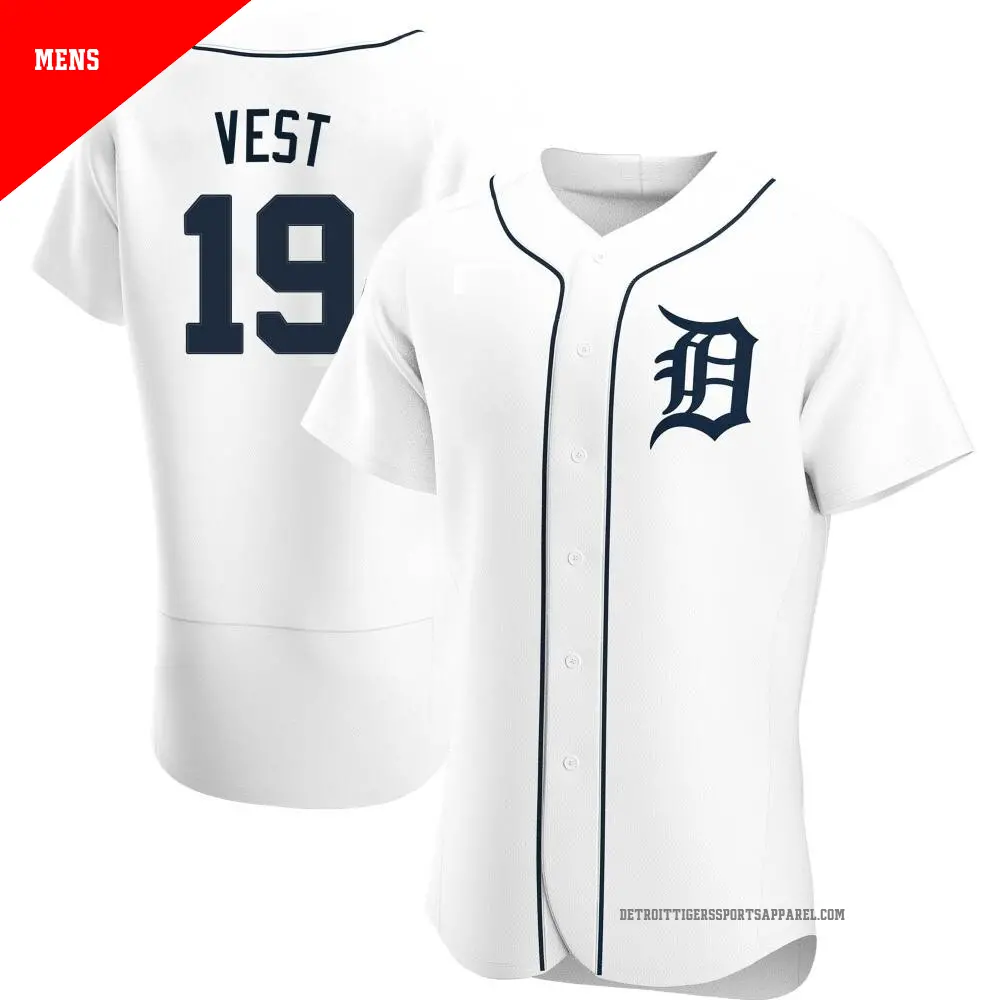 Men's ＃19 Will Vest Detroit Tigers White Authentic Home Jersey