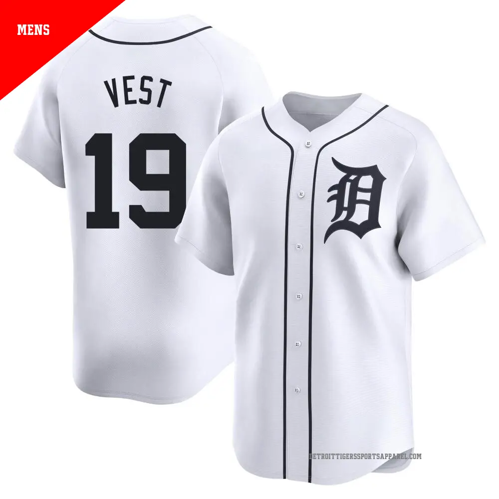 Men's ＃19 Will Vest Detroit Tigers White Limited Home Jersey