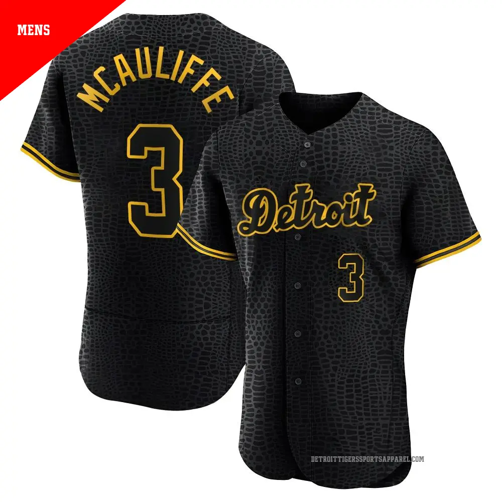 Men's ＃3 Dick Mcauliffe Detroit Tigers Black Authentic Snake Skin City Jersey