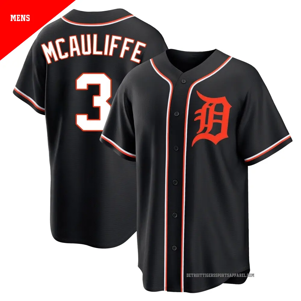 Men's ＃3 Dick Mcauliffe Detroit Tigers Black Replica Fashion Out Jersey