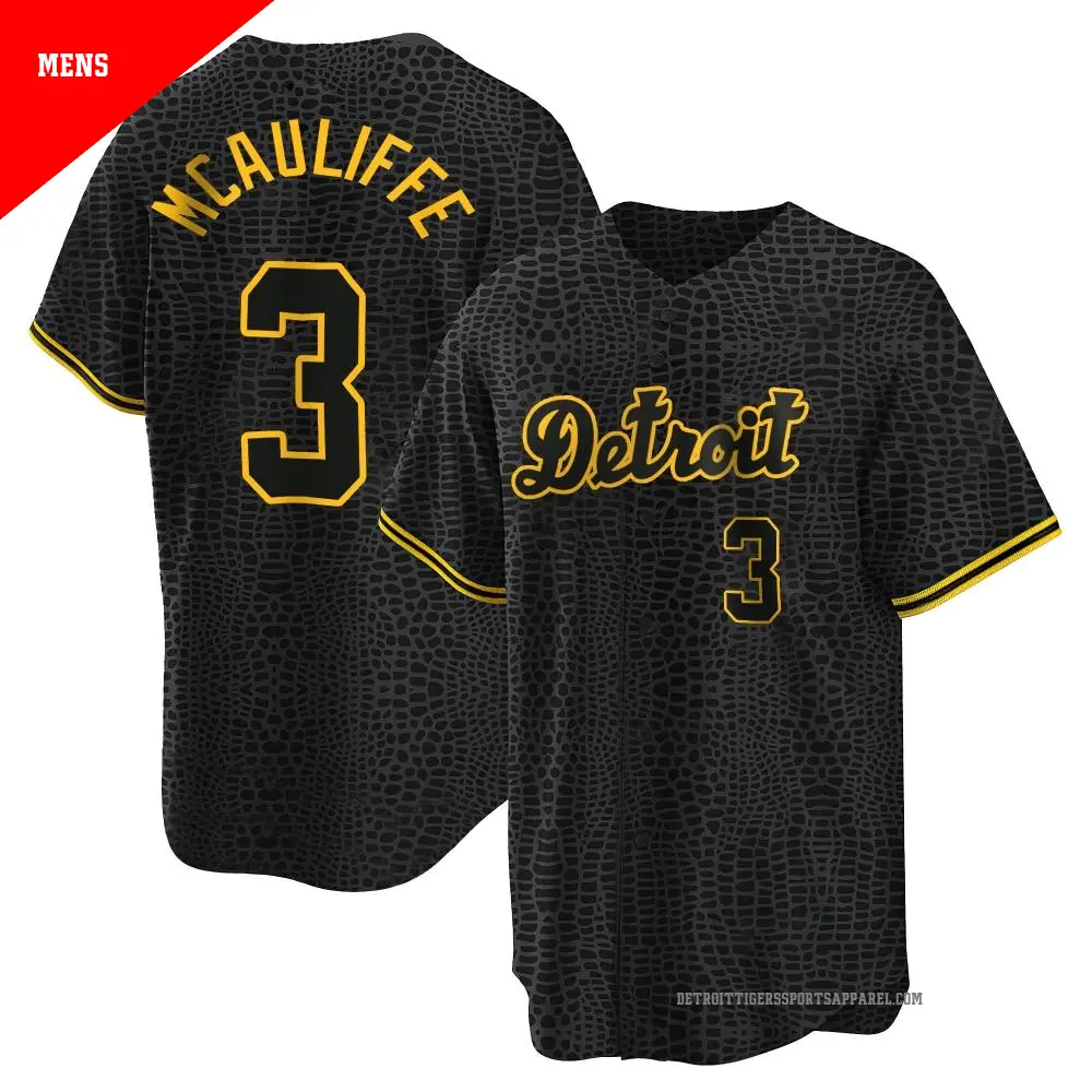 Men's ＃3 Dick Mcauliffe Detroit Tigers Black Replica Snake Skin City Jersey
