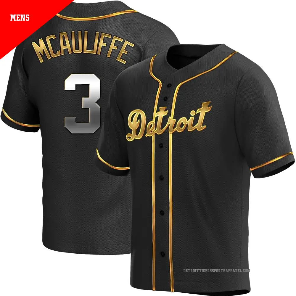 Men's ＃3 Dick Mcauliffe Detroit Tigers Gold Replica Black en Alternate Jersey
