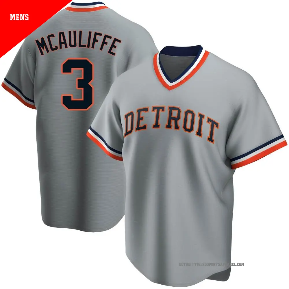 Men's ＃3 Dick Mcauliffe Detroit Tigers Gray Replica Road Cooperstown Collection Jersey