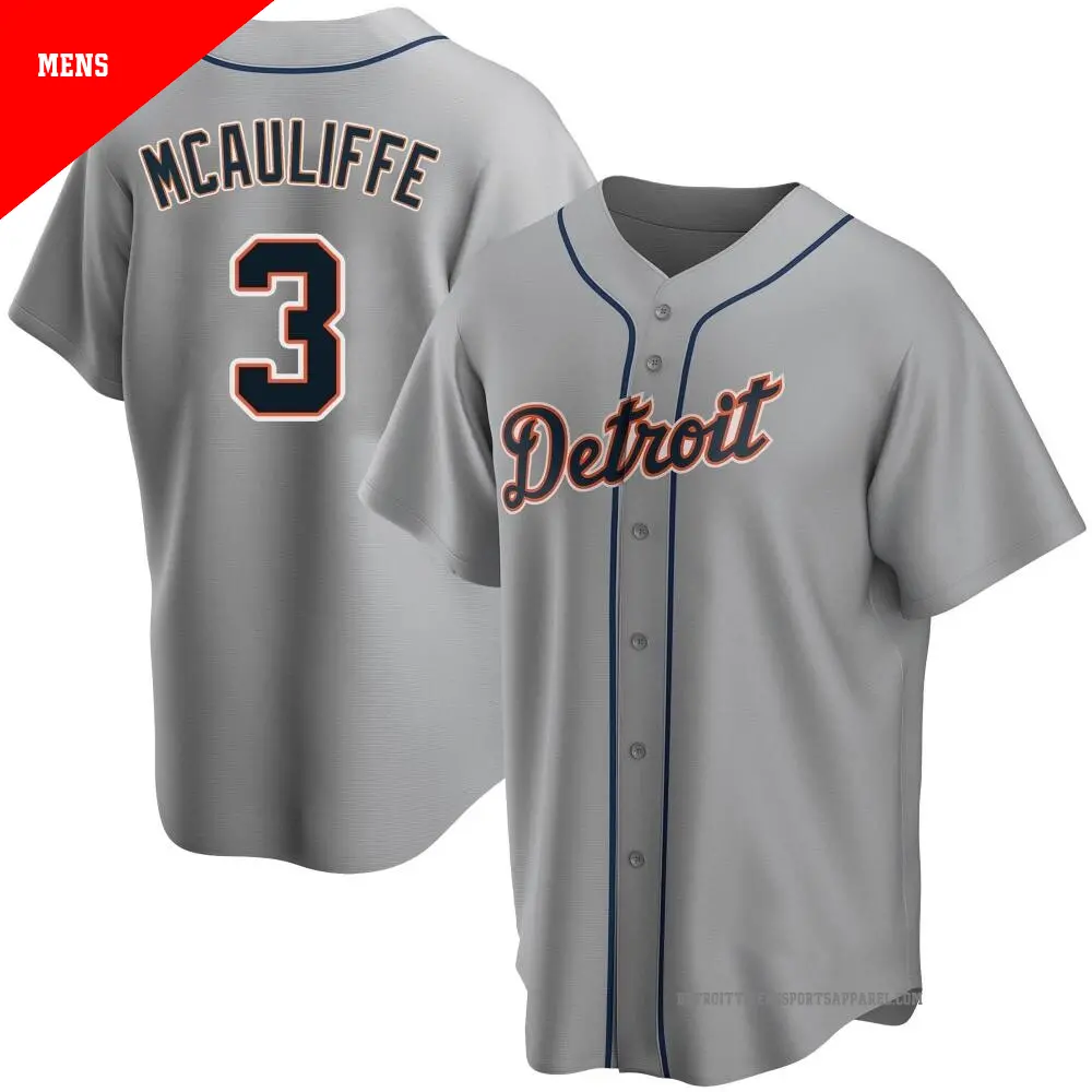 Men's ＃3 Dick Mcauliffe Detroit Tigers Gray Replica Road Jersey