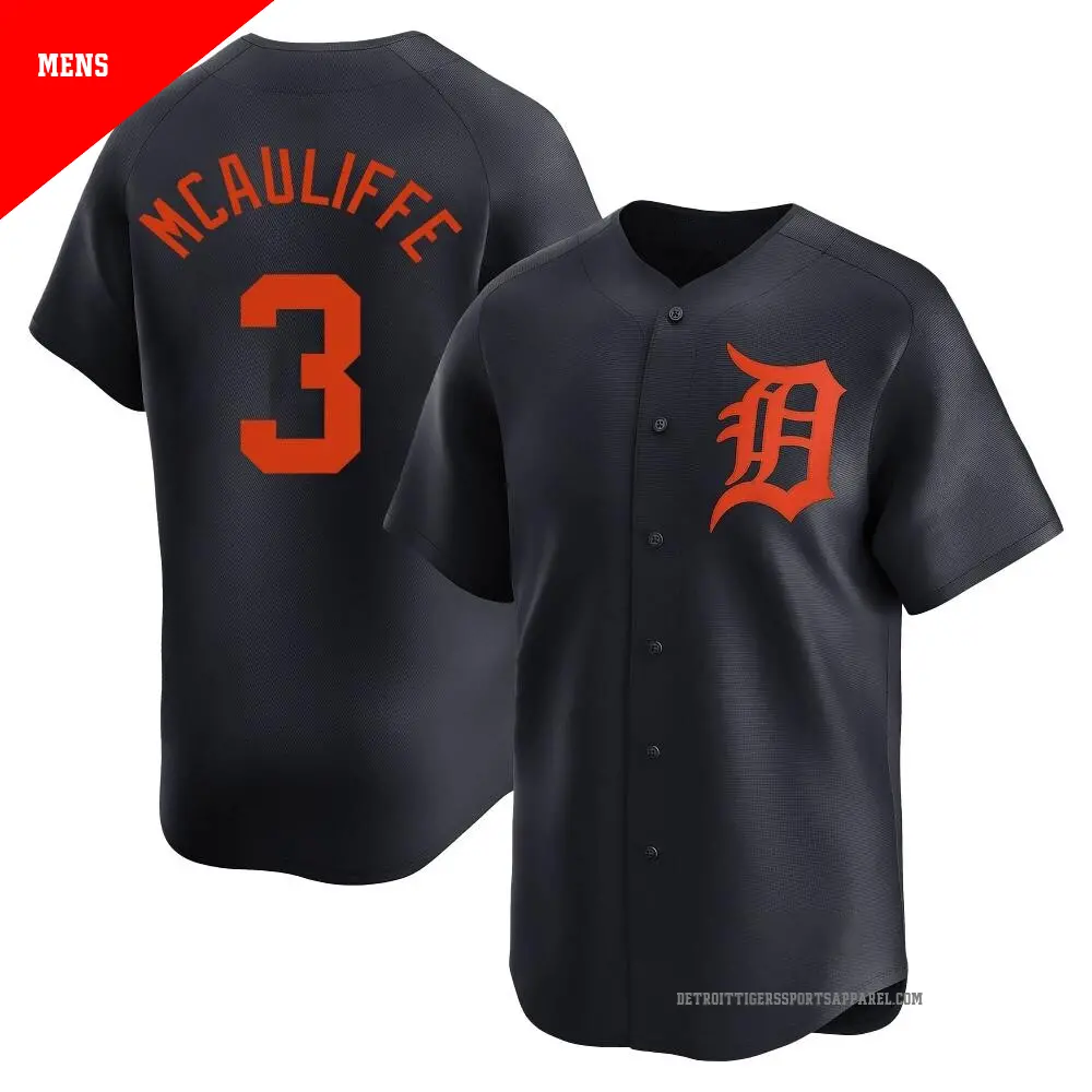 Men's ＃3 Dick Mcauliffe Detroit Tigers Navy Limited Alternate Jersey