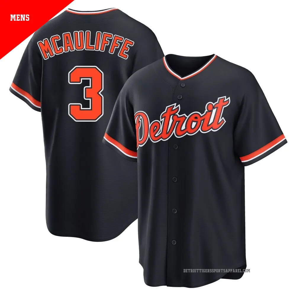 Men's ＃3 Dick Mcauliffe Detroit Tigers Navy Replica Alternate 2nd Jersey