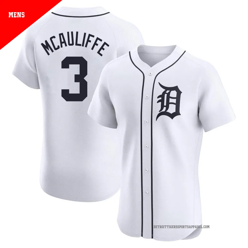 Men's ＃3 Dick Mcauliffe Detroit Tigers White Elite Home Jersey