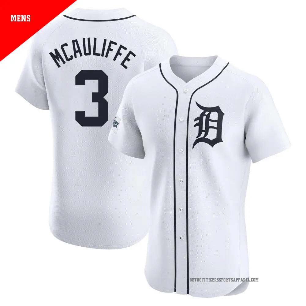 Men's ＃3 Dick Mcauliffe Detroit Tigers White Elite Home Patch Jersey