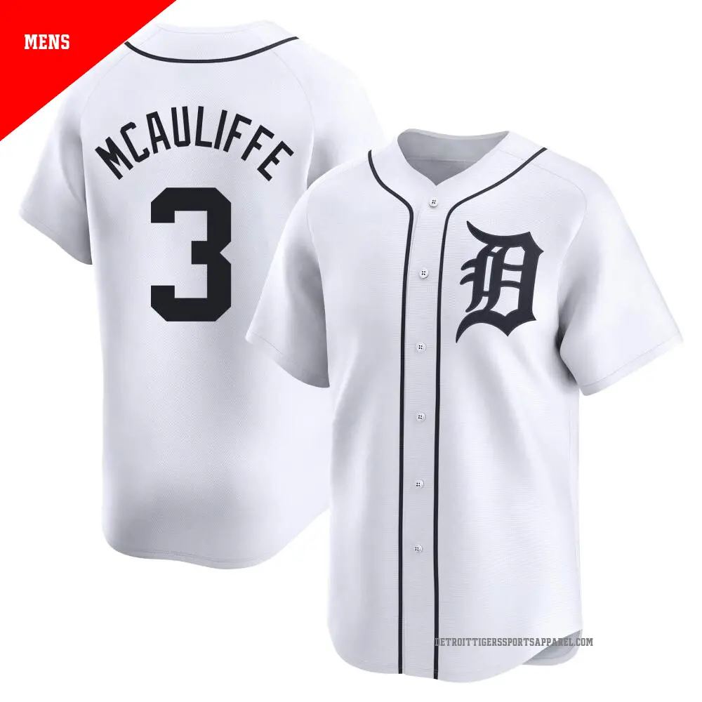 Men's ＃3 Dick Mcauliffe Detroit Tigers White Limited Home Jersey