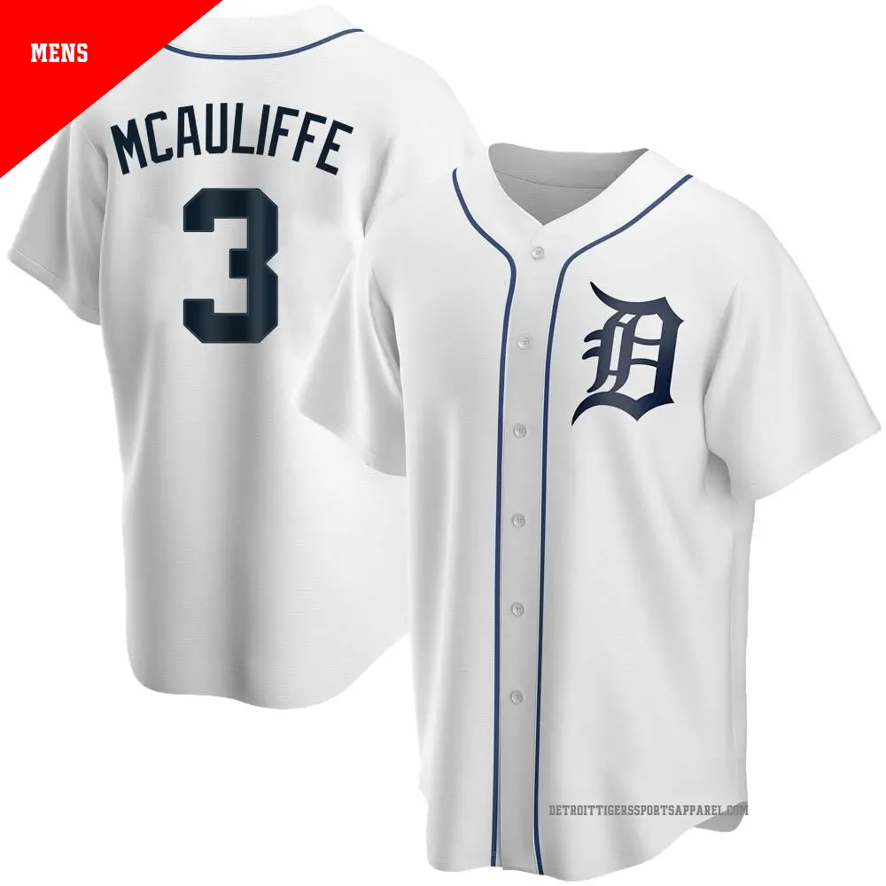 Men's ＃3 Dick Mcauliffe Detroit Tigers White Replica Home Jersey