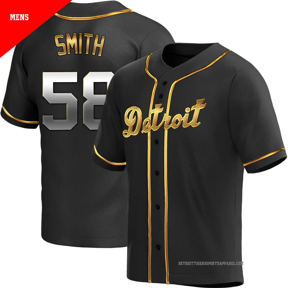 Men's ＃58 Dylan Smith Detroit Tigers Gold Replica Black en Alternate Jersey