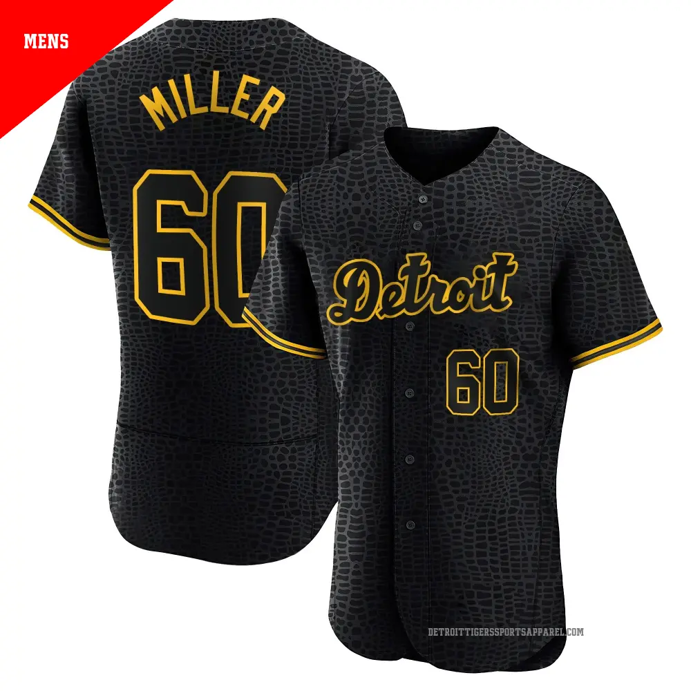 Men's ＃60 Jake Miller Detroit Tigers Black Authentic Snake Skin City Jersey