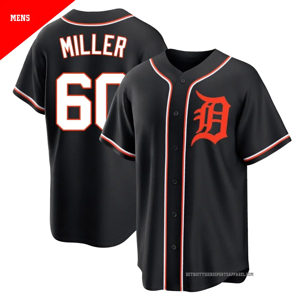 Men's ＃60 Jake Miller Detroit Tigers Black Replica Fashion Out Jersey
