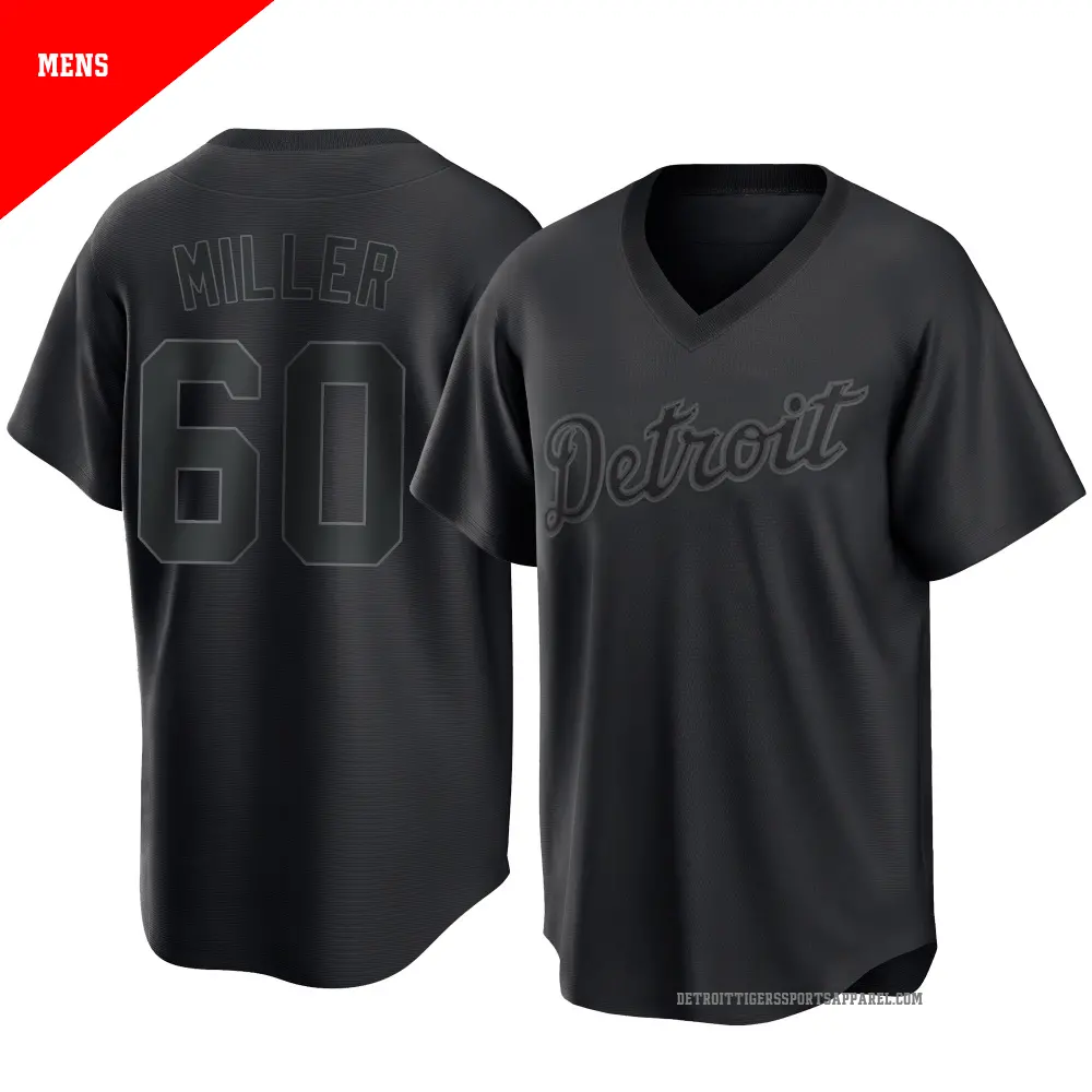 Men's ＃60 Jake Miller Detroit Tigers Black Replica Pitch Fashion Jersey