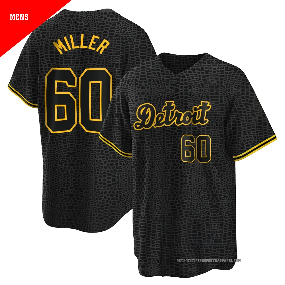 Men's ＃60 Jake Miller Detroit Tigers Black Replica Snake Skin City Jersey