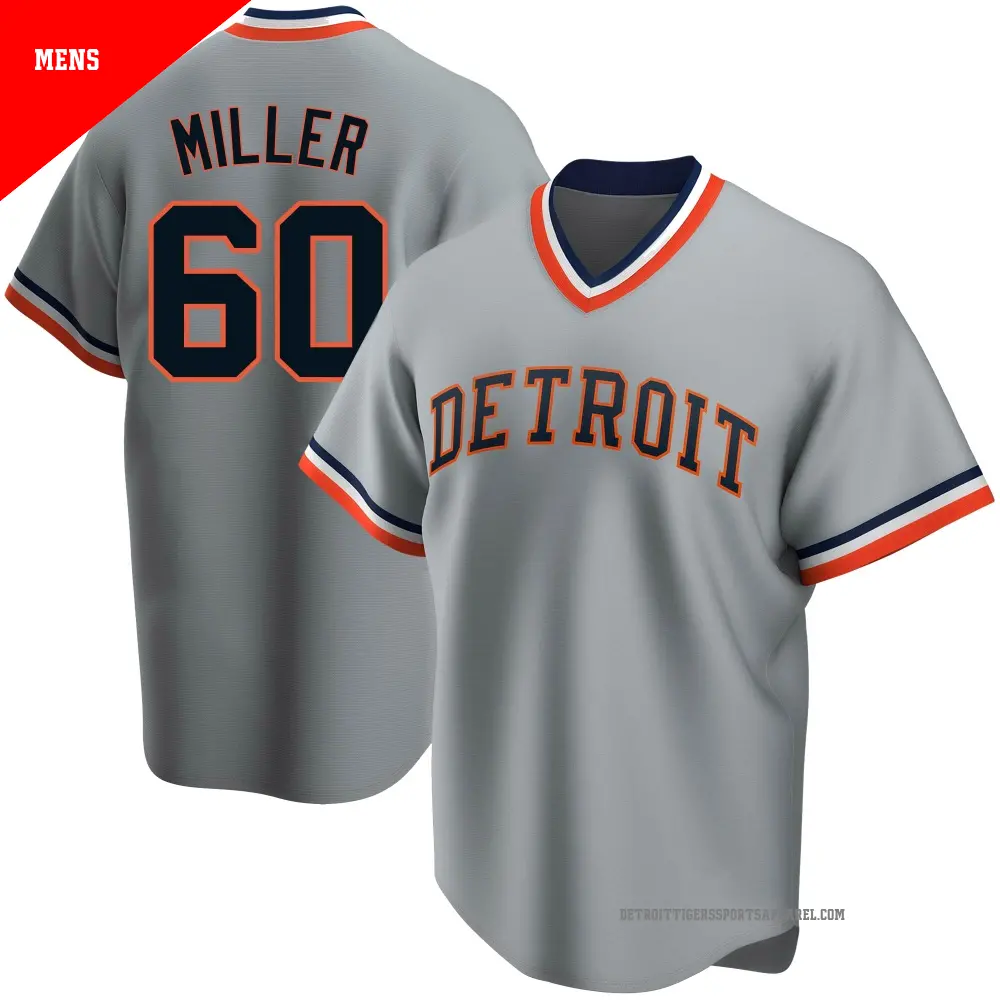 Men's ＃60 Jake Miller Detroit Tigers Gray Replica Road Cooperstown Collection Jersey