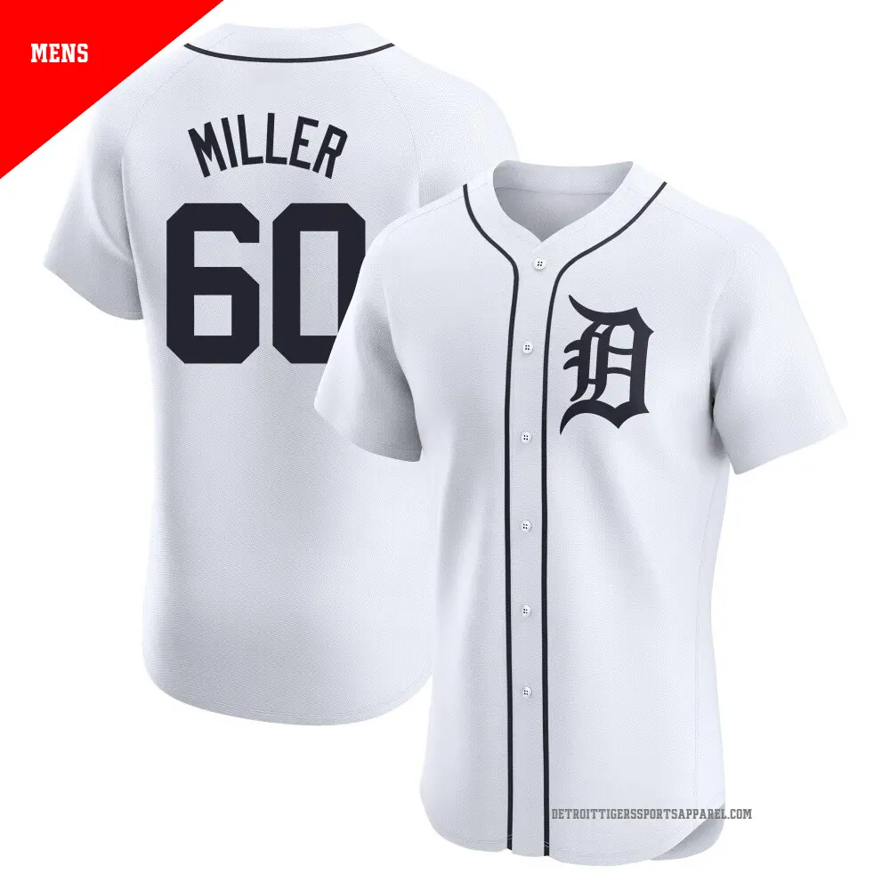 Men's ＃60 Jake Miller Detroit Tigers White Elite Home Jersey
