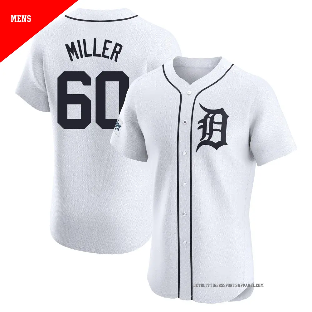 Men's ＃60 Jake Miller Detroit Tigers White Elite Home Patch Jersey