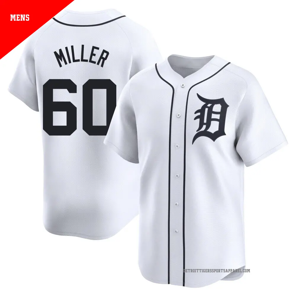 Men's ＃60 Jake Miller Detroit Tigers White Limited Home Jersey