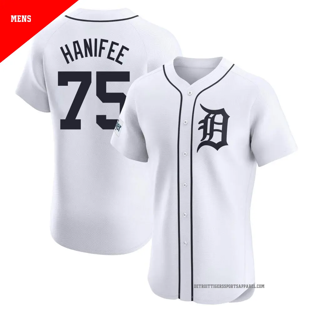 Men's ＃75 Brenan Hanifee Detroit Tigers White Elite Home Patch Jersey