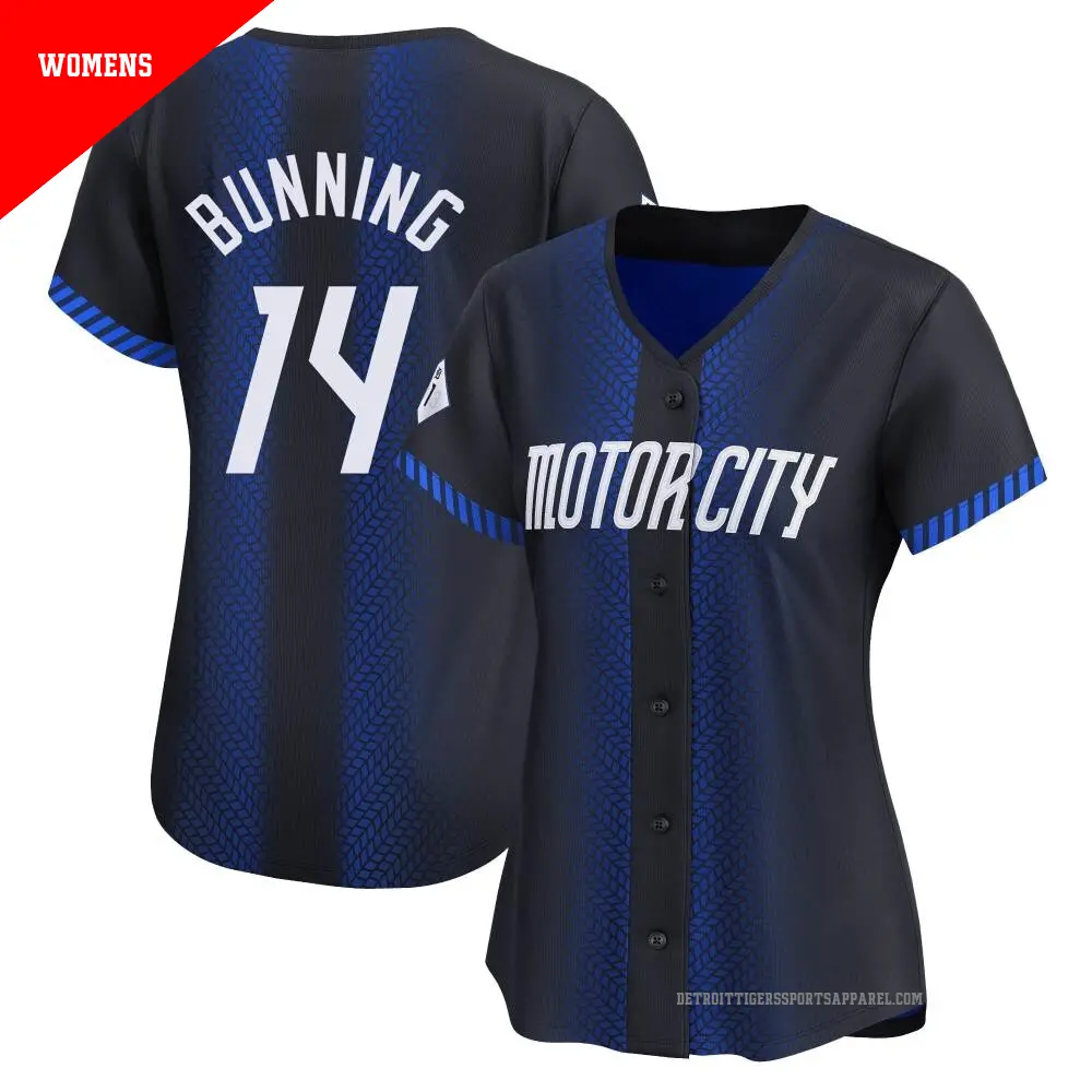 Women's ＃14 Jim Bunning Detroit Tigers Blue Limited 2024 City Connect Jersey