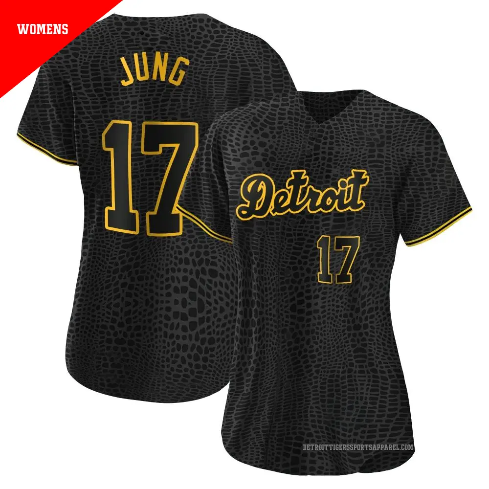 Women's ＃17 Jace Jung Detroit Tigers Black Authentic Snake Skin City Jersey