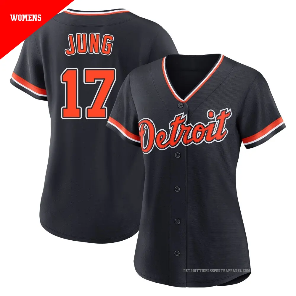 Women's ＃17 Jace Jung Detroit Tigers Navy Replica Alternate 2nd Jersey