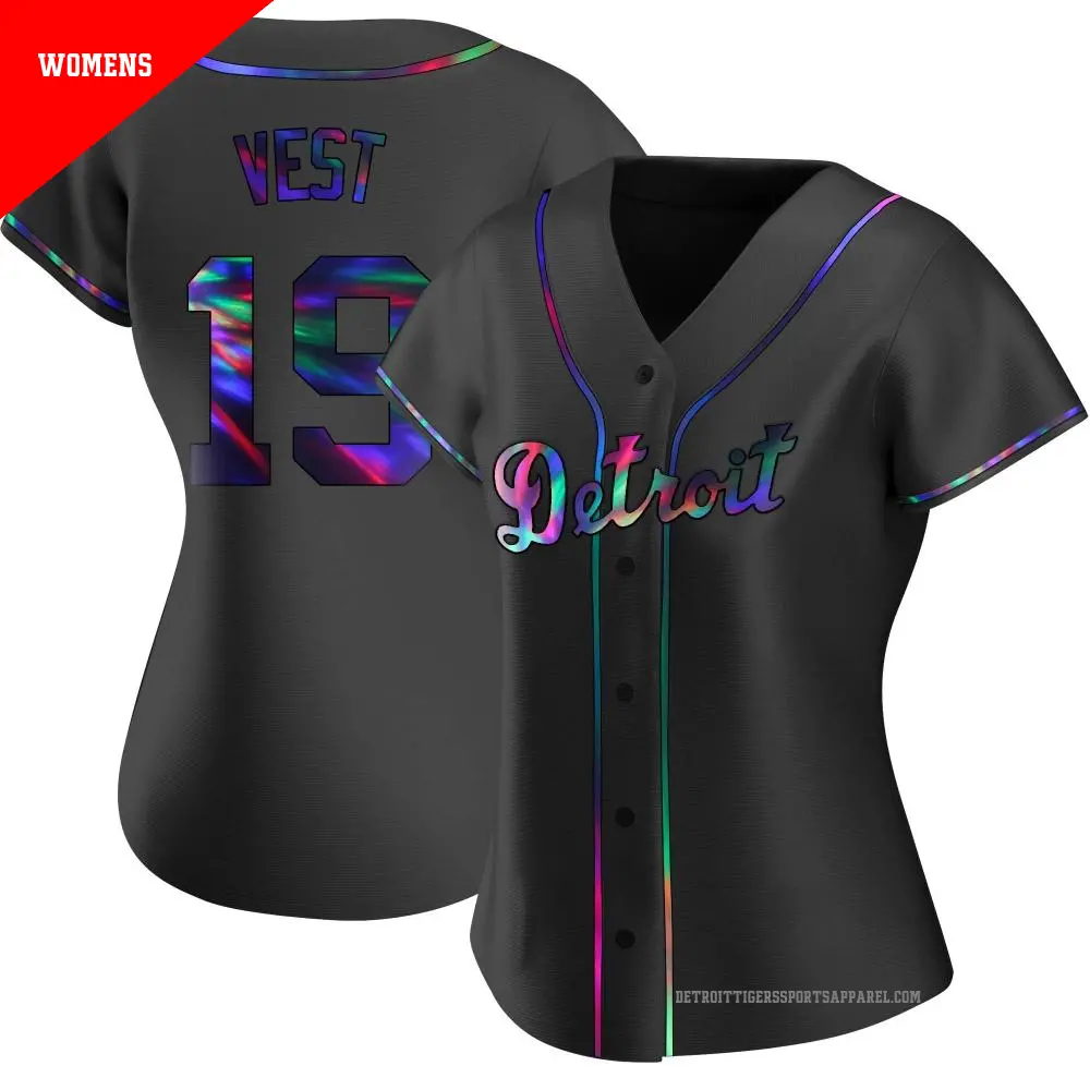 Women's ＃19 Will Vest Detroit Tigers Black Replica Holographic Alternate Jersey