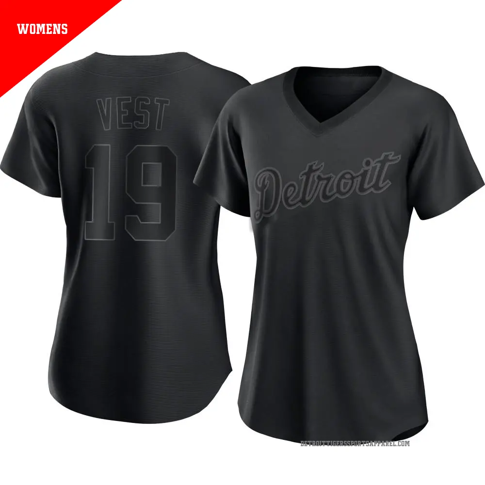 Women's ＃19 Will Vest Detroit Tigers Black Replica Pitch Fashion Jersey