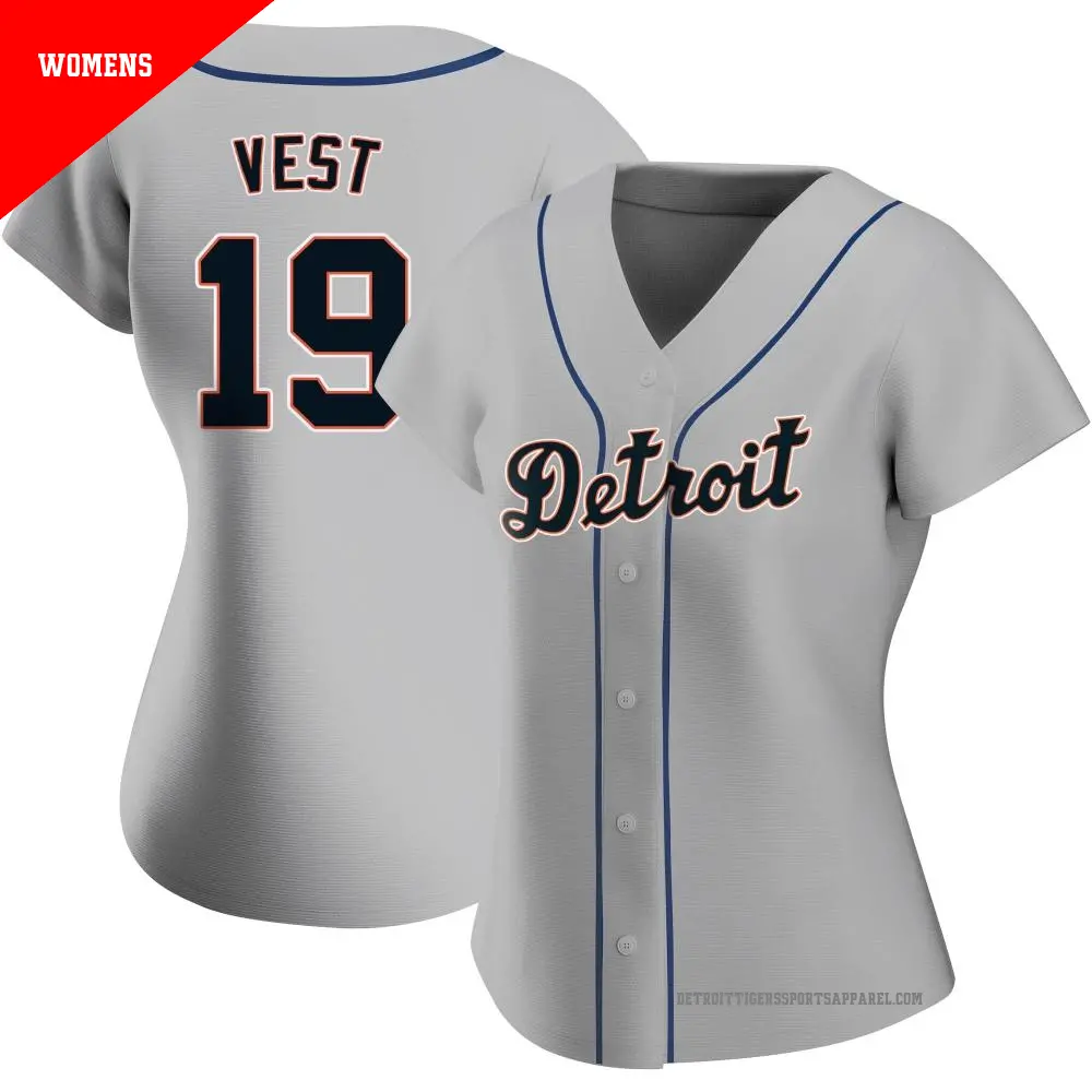 Women's ＃19 Will Vest Detroit Tigers Gray Replica Road Jersey