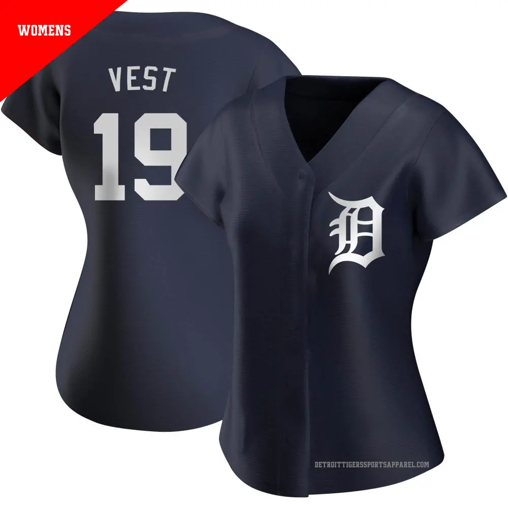 Women's ＃19 Will Vest Detroit Tigers Navy Authentic Alternate Jersey