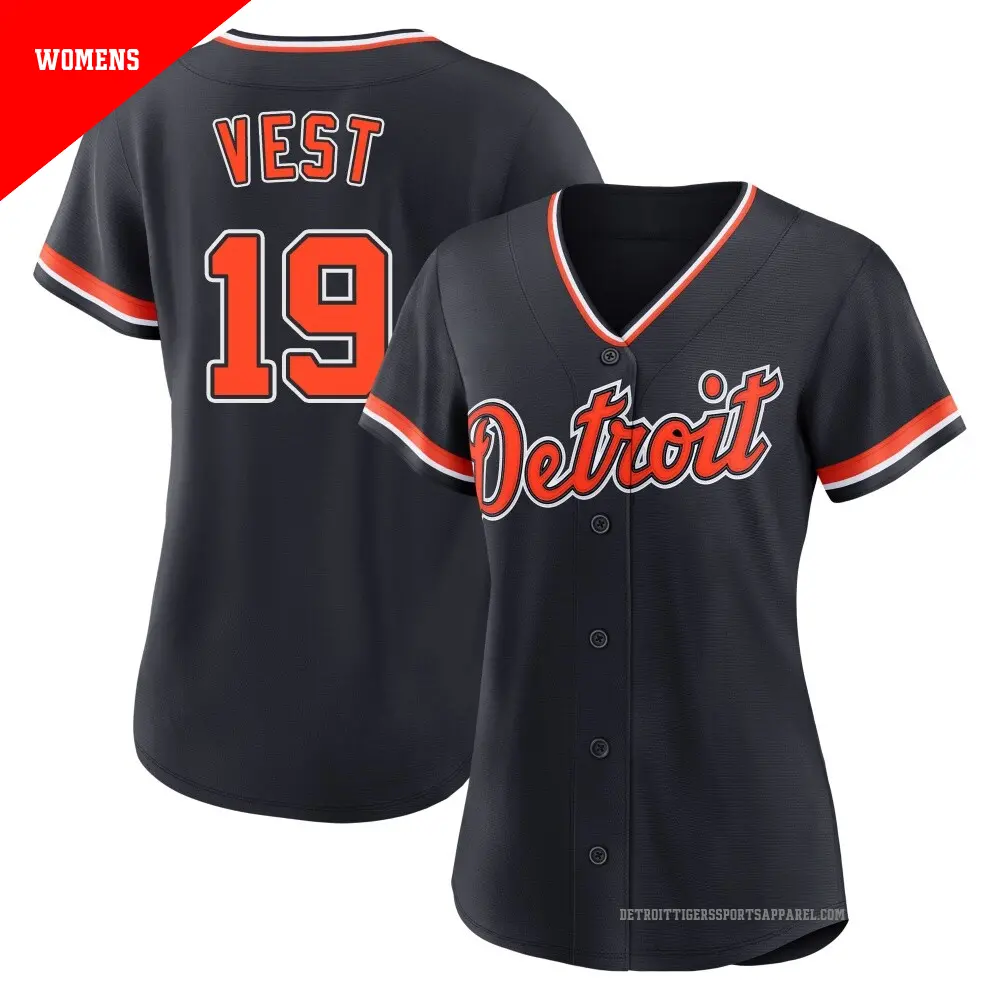 Women's ＃19 Will Vest Detroit Tigers Navy Replica Alternate 2nd Jersey
