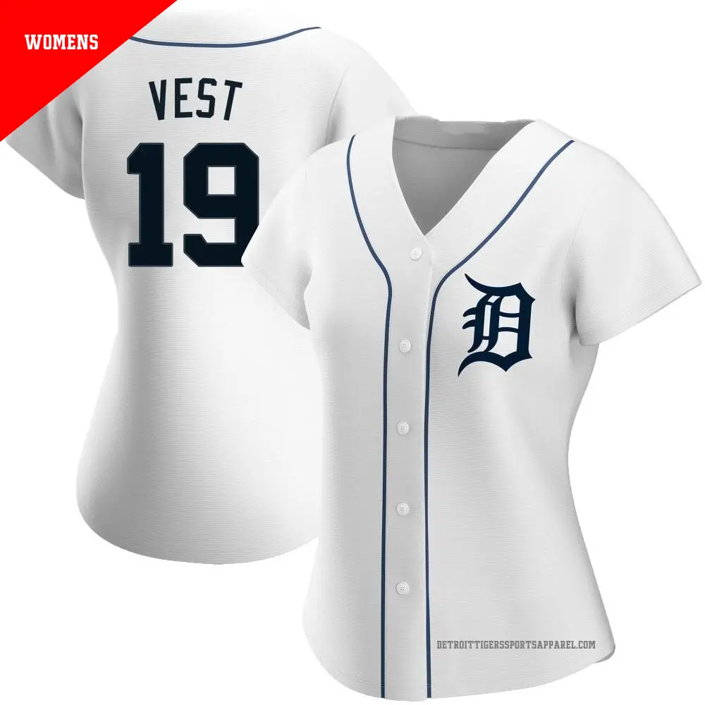 Women's ＃19 Will Vest Detroit Tigers White Replica Home Jersey