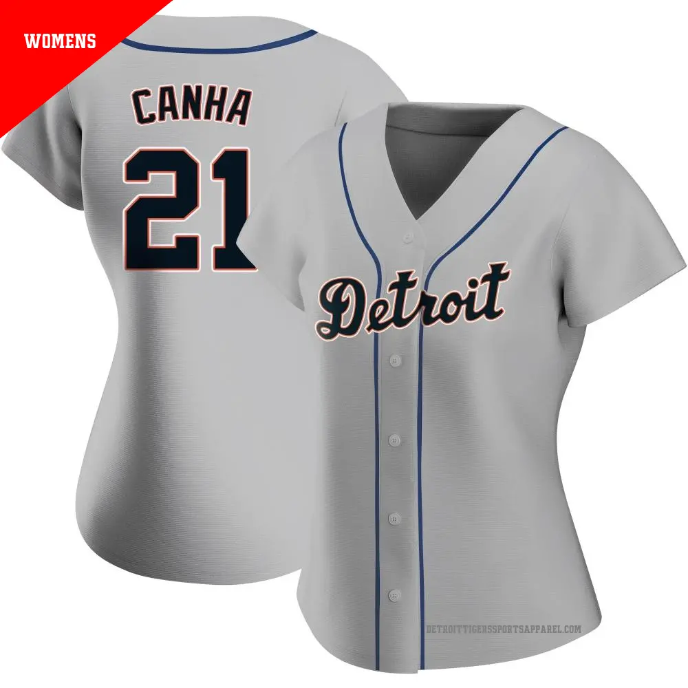 Women's ＃21 Mark Canha Detroit Tigers Gray Authentic Road Jersey