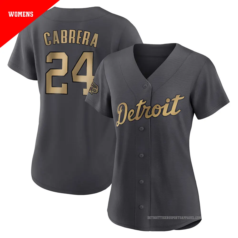 Women's ＃24 Miguel Cabrera Detroit Tigers Charcoal Game Replica 2022 All-Star Jersey