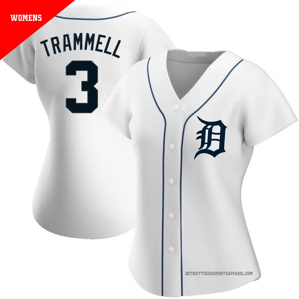 Women's ＃3 Alan Trammell Detroit Tigers White Replica Home Jersey