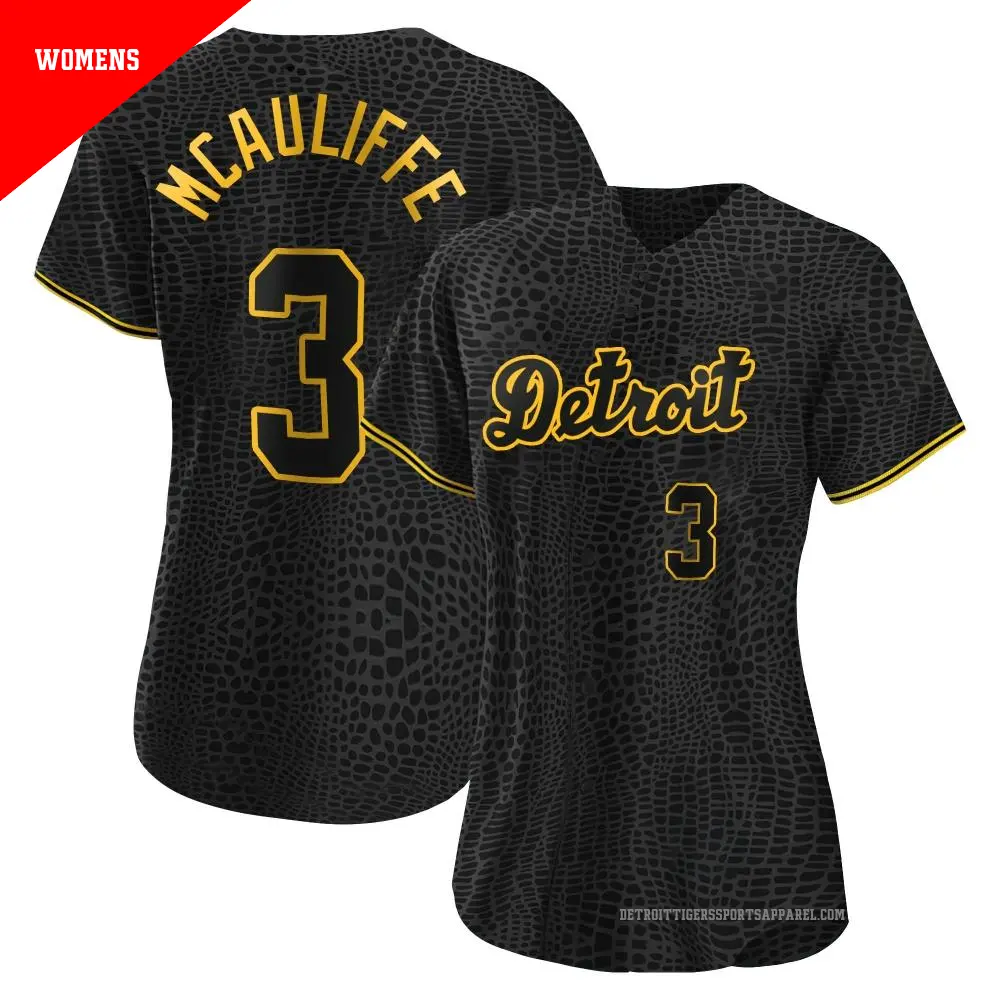 Women's ＃3 Dick Mcauliffe Detroit Tigers Black Authentic Snake Skin City Jersey
