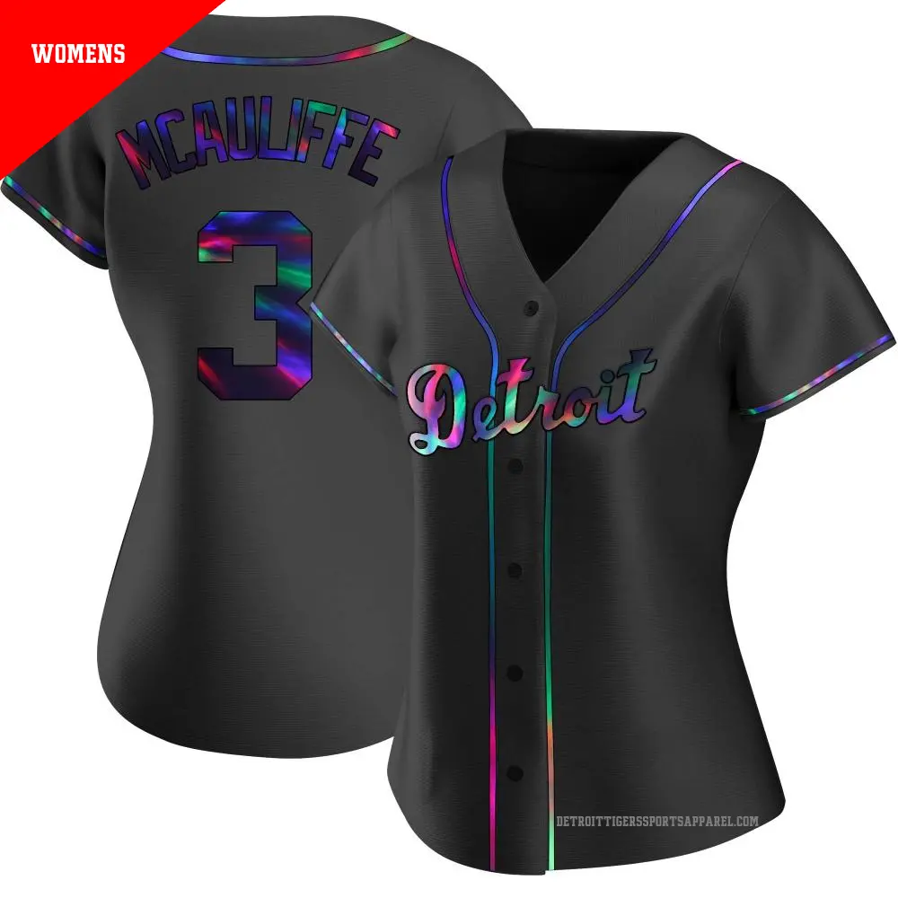 Women's ＃3 Dick Mcauliffe Detroit Tigers Black Replica Holographic Alternate Jersey