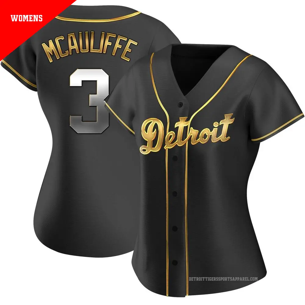 Women's ＃3 Dick Mcauliffe Detroit Tigers Gold Replica Black en Alternate Jersey