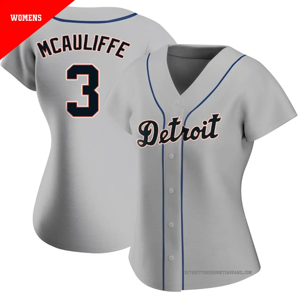 Women's ＃3 Dick Mcauliffe Detroit Tigers Gray Replica Road Jersey