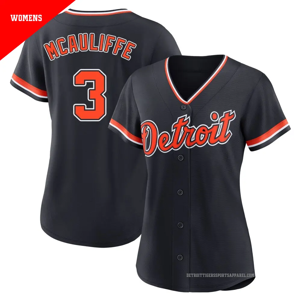 Women's ＃3 Dick Mcauliffe Detroit Tigers Navy Replica Alternate 2nd Jersey