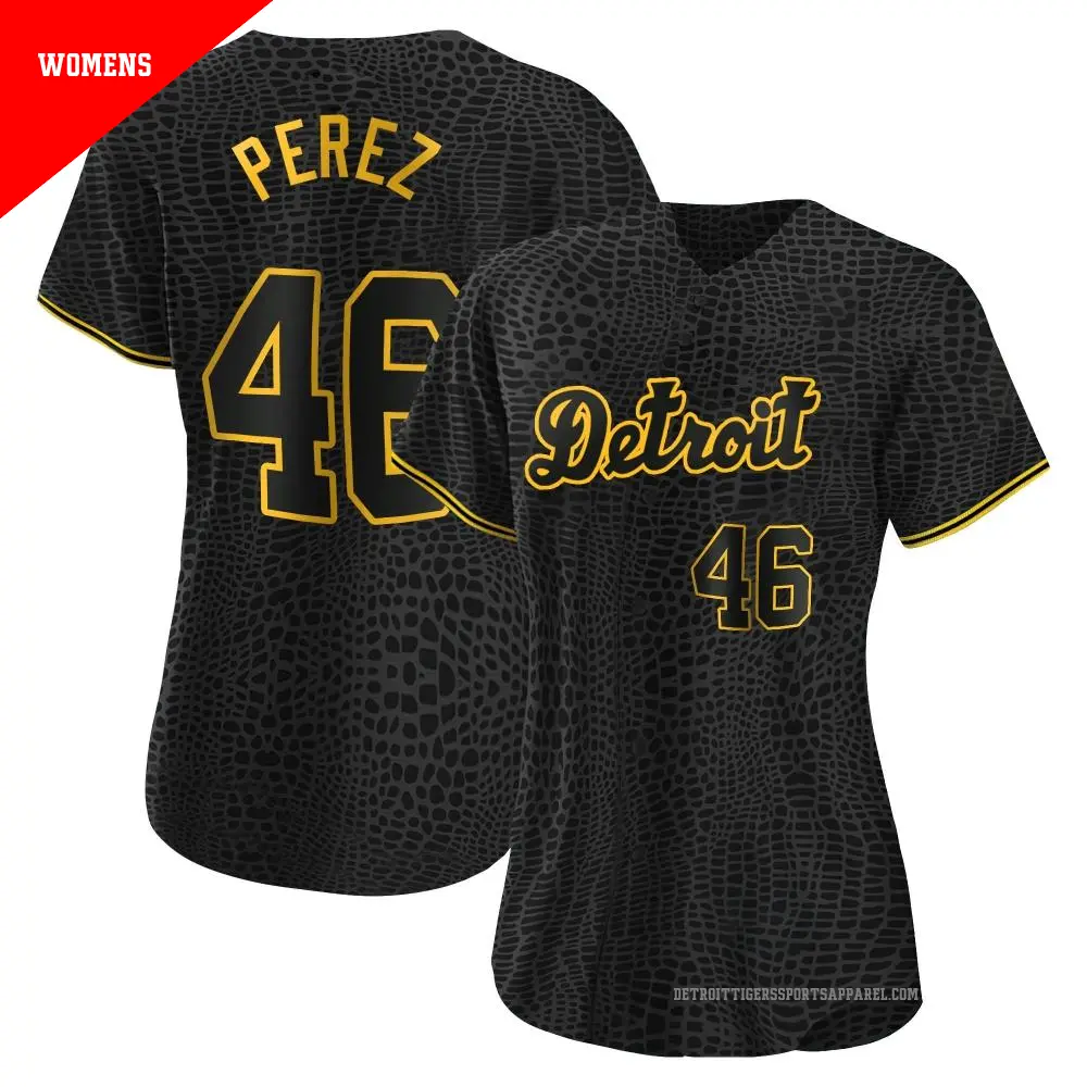 Women's ＃46 Wenceel Perez Detroit Tigers Black Authentic Snake Skin City Jersey
