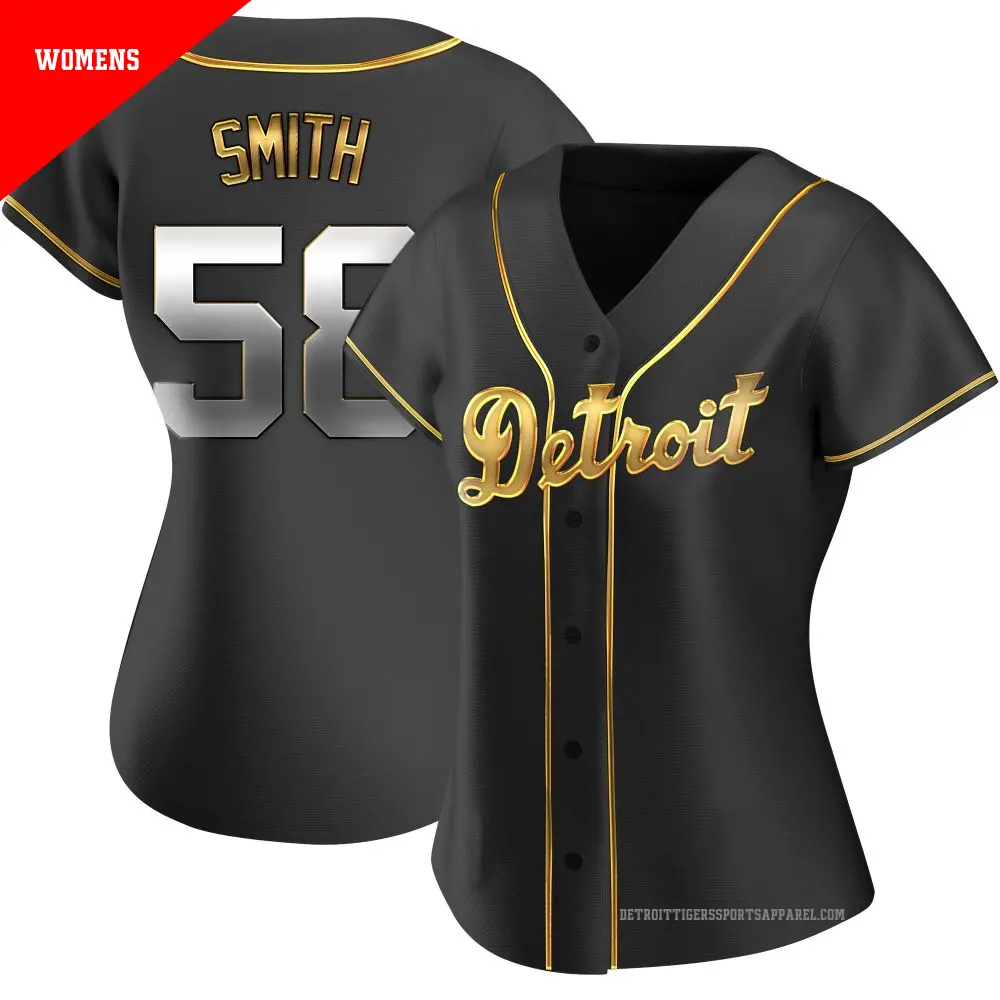 Women's ＃58 Dylan Smith Detroit Tigers Gold Replica Black en Alternate Jersey